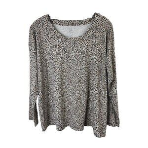 J Jill Women's Leopard Luxe Supima Relaxed Tee Shirt  Sz L L/S Animal Print